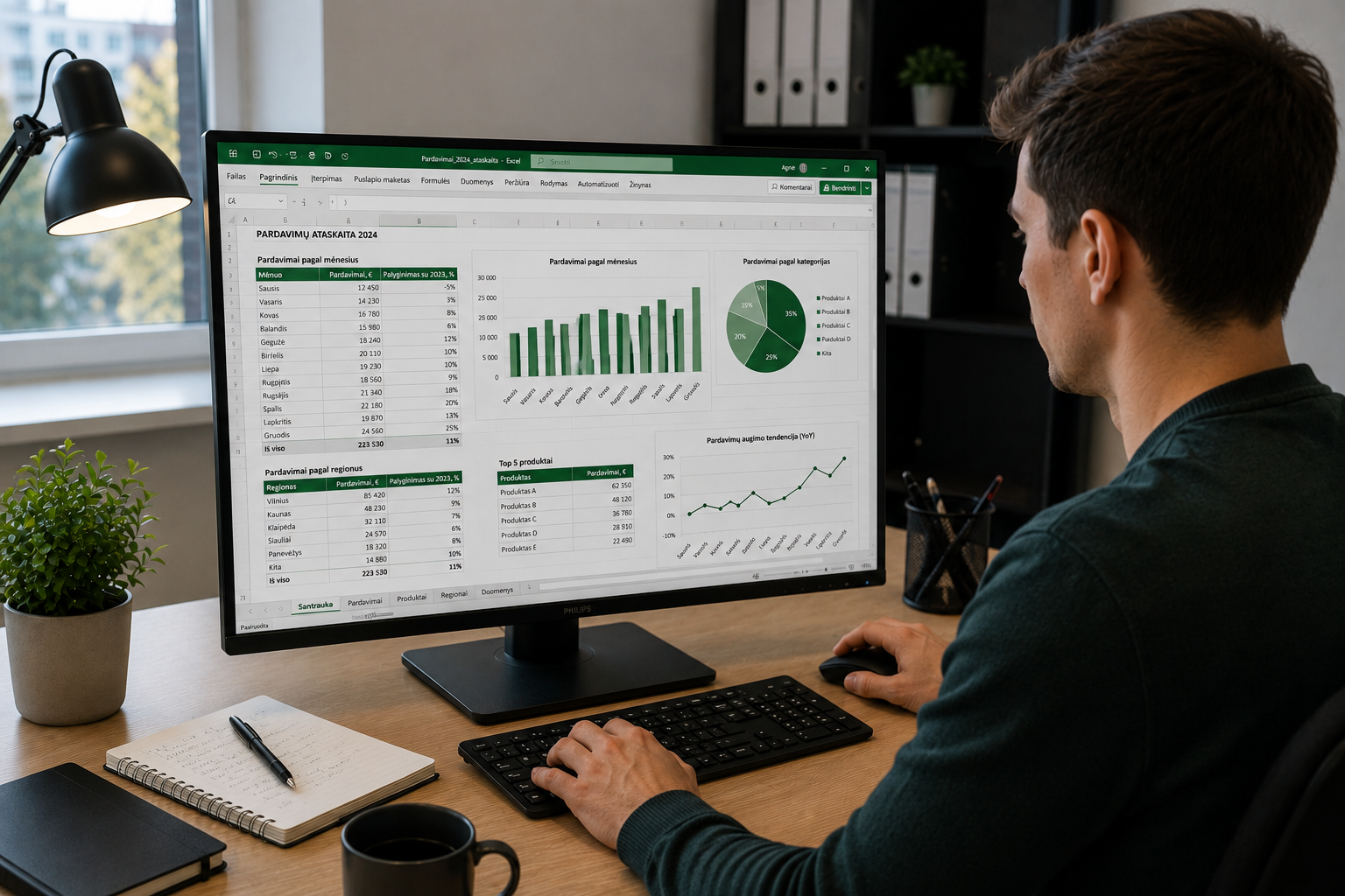 Duomenų valdymas ir ataskaitų automatizavimas (Excel / Google Sheets)