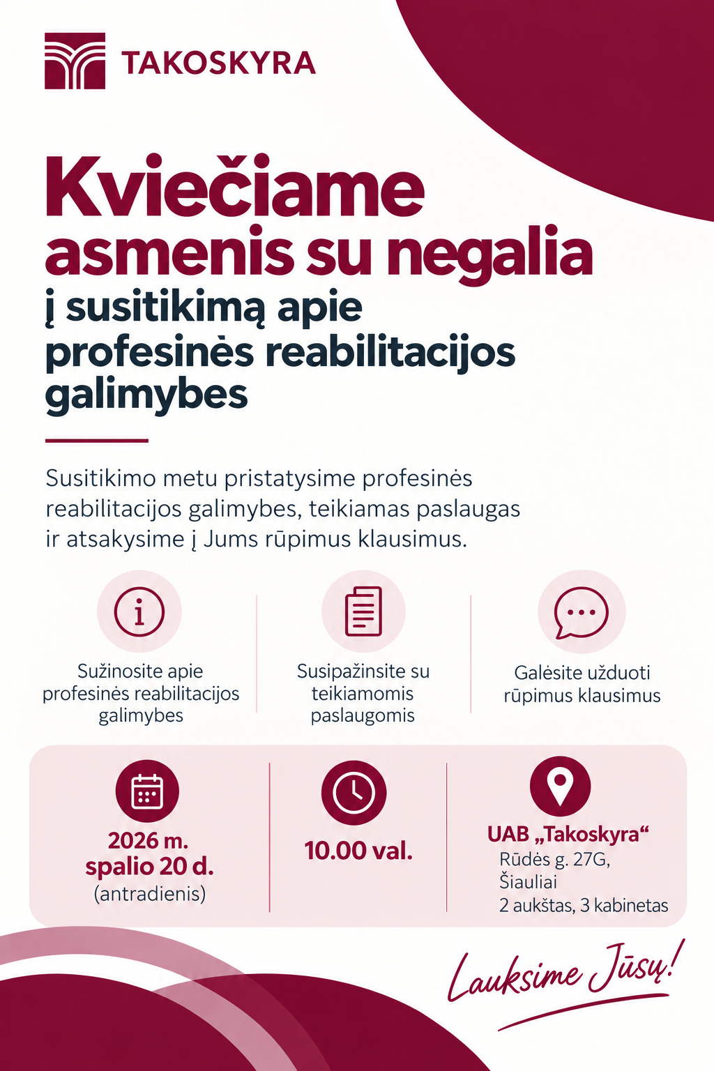 Informacinis susitikimas apie profesinės reabilitacijos galimybes Šiauliuose